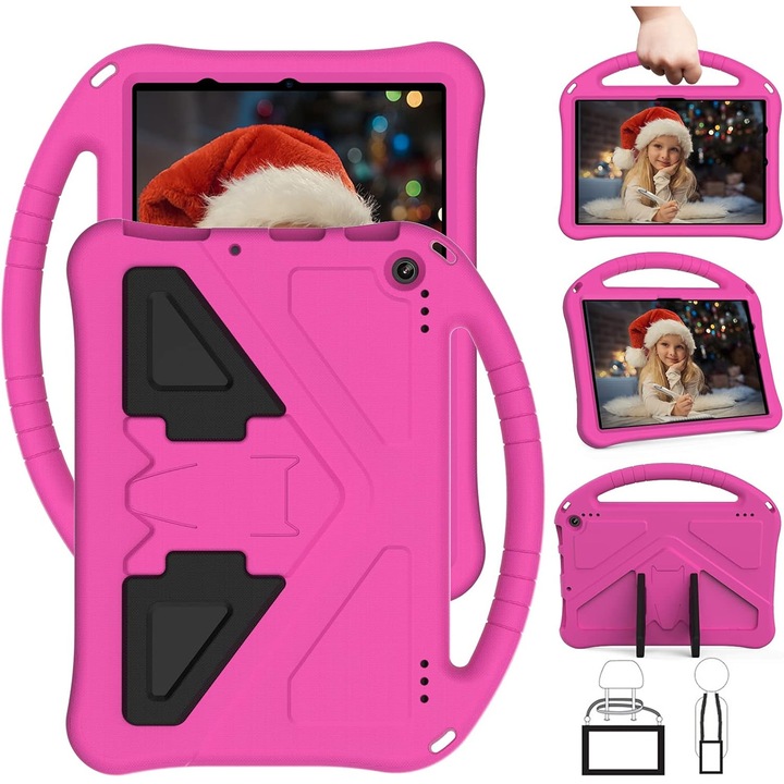 HERUSI Fire HD 10 11. generációs 2021 tablet tok, EVA hab, rózsaszín, állvánnyal és fogantyúval