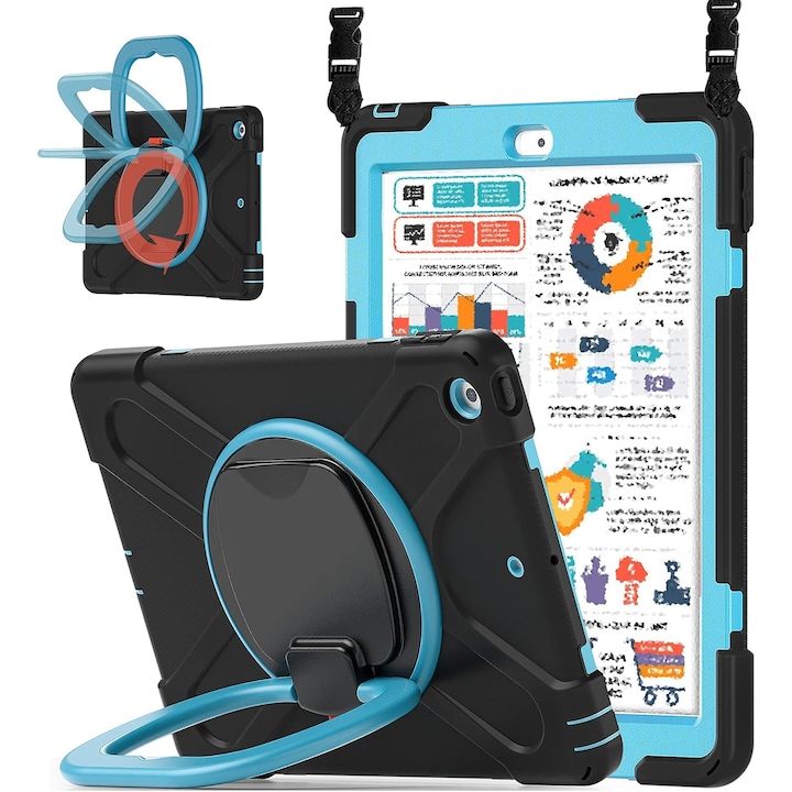 iPad 9/8/7, iPad 10.2 2021/2020/2019 tok ceruzatartó fogantyúval és vállpánttal