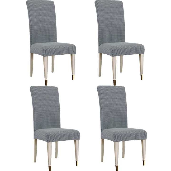 Set 4 Huse scaune, ZGGZERG, Elastice, Detasabile, Material respirabil, Antialunecare, Fara decolorare, Moale si confortabil, Usor de curatat, Rezistente la pete si umezeala, Pentru bucatarie, sufragerie, hoteluri, Poliester, 38-48cm, Gri