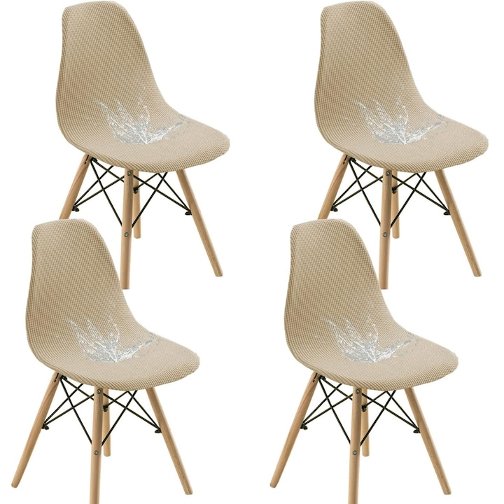 Комплект 4 Калъфа за столове, ZGGZERG, Еластични, Свалящи се, Дишаща материя, Противоплъзгащи, Без избледняване, Меки и удобни, Лесни за почистване, Устойчиви на петна и влага, За кухня, всекидневна, хотели, Полиестер, 45 см, Бежов