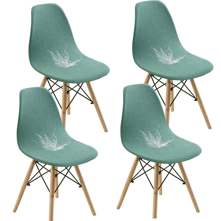 Set 4 Huse scaune, ZGGZERG, Elastice, Detasabile, Material respirabil, Antialunecare, Fara decolorare, Moale si confortabil, Usor de curatat, Rezistente la pete si umezeala, Pentru bucatarie, sufragerie, hoteluri, Poliester, 45cm, Verde