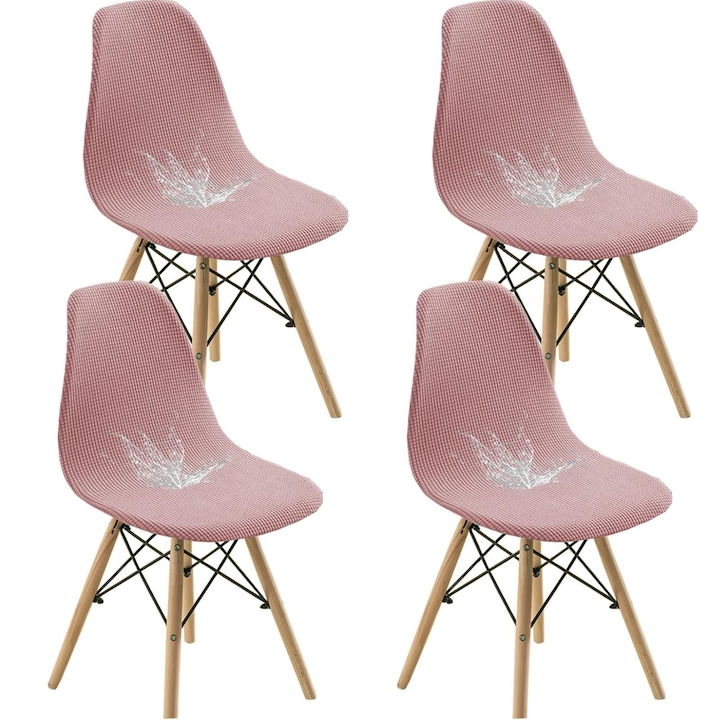 Set 4 Huse scaune, ZGGZERG, Elastice, Detasabile, Material respirabil, Antialunecare, Fara decolorare, Moale si confortabil, Usor de curatat, Rezistente la pete si umezeala, Pentru bucatarie, sufragerie, hoteluri, Poliester, 45cm, Roz
