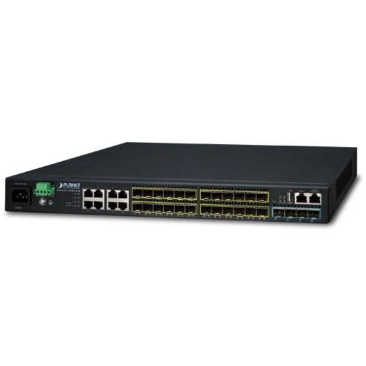 Gigabit Planet Layer 3 menedzselhető switch, 16 db 100/1000X SFP port, 8 db Gigabit TP/SFP port, 4 db 10G SFP+ port, 12V DC