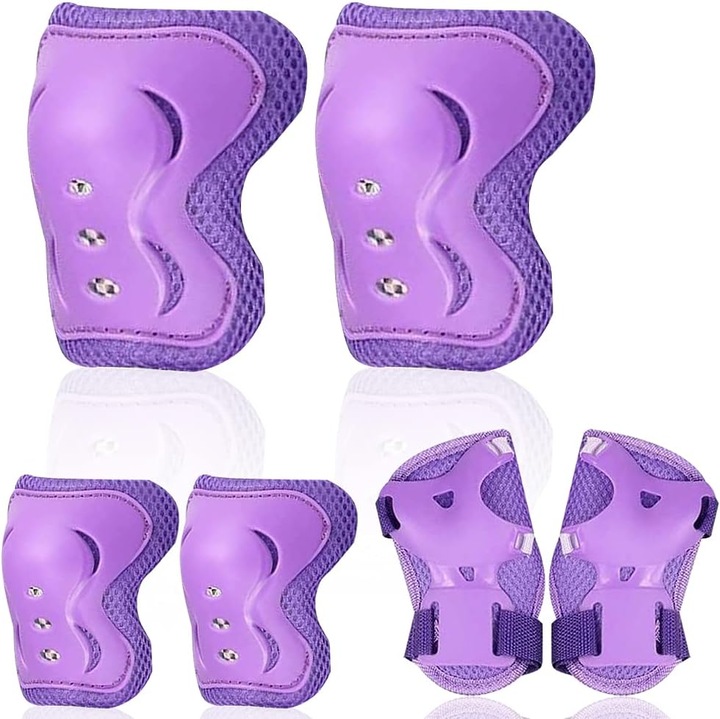 Set protectie copii Herusi, genunchiere cotiera si protectii incheietura, mov, 6 piese