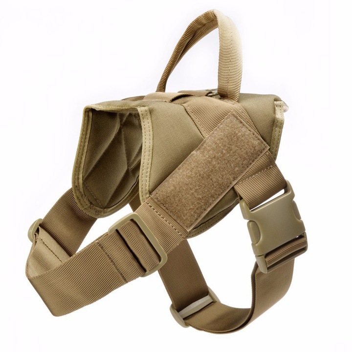 Taktikai mellény nagy kutyák számára, kiképző heveder, khaki színű, L méret