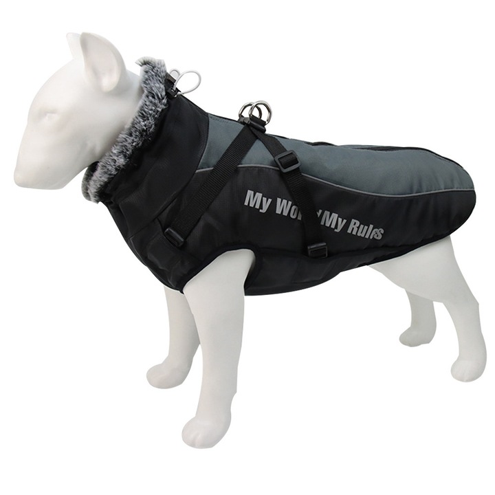 Kutyaruhák, meleg ing szőrme gallérral, fényvisszaverő, XL méret