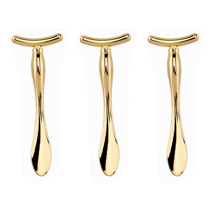 Aplicator crema ochi HERUSI, masaj facial, metal, auriu argintiu roz auriu, 9.6x3.5cm