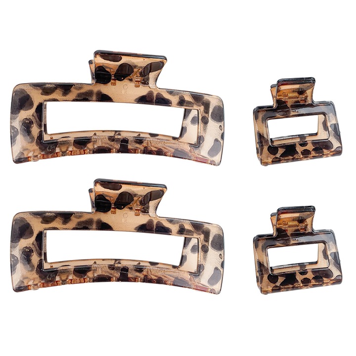 Akril leopárdmintás hajcsipesz, 2 darab, vékony cápafogó hajcsat, nagy hajcsat, tarkóhoz