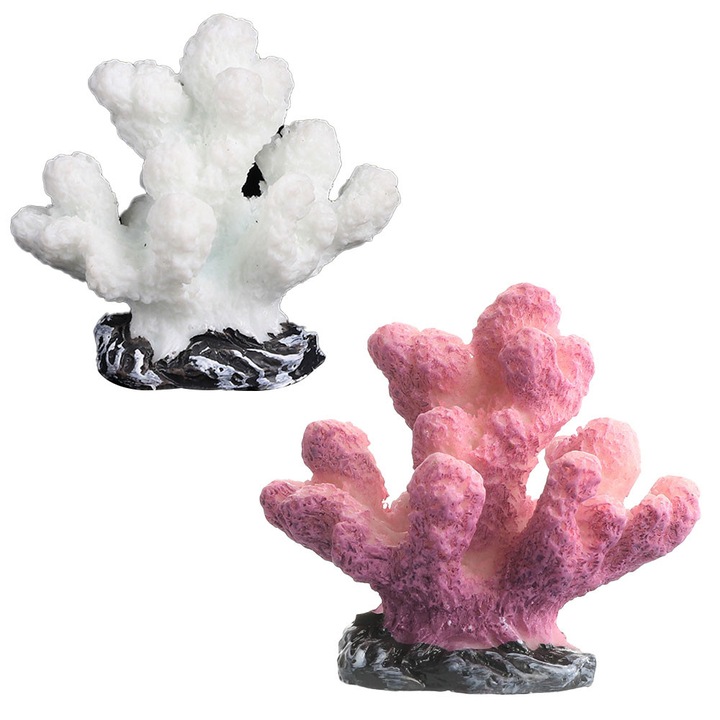 Decor acvariu HERUSI coral colorat rasina set 2 piese