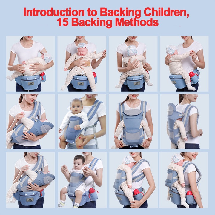 Marsupiu multifunctional cu suport sold, bumbac 3D, ajustabil, multicolor, 0-48 luni, 25kg