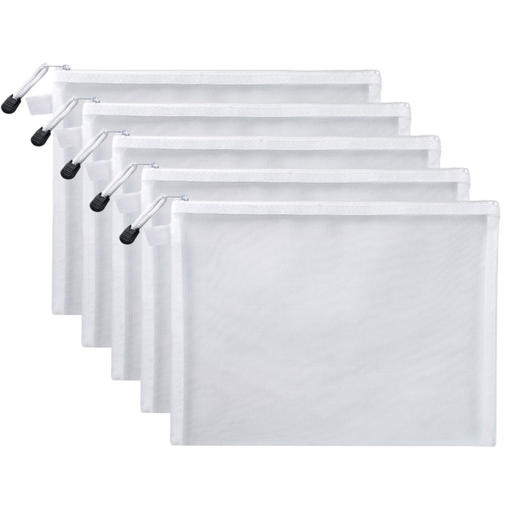 Комплект от 5 прозрачни найлонови чанти за документи с цип