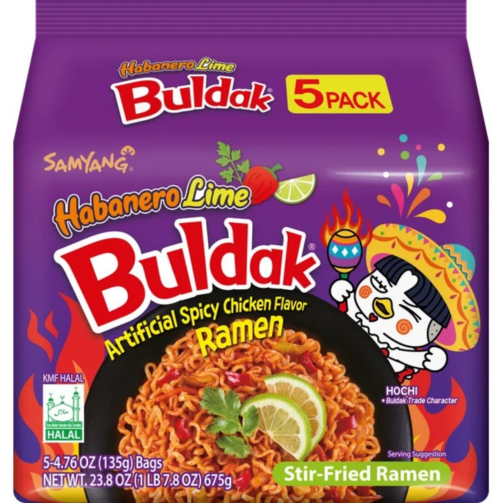 Рамен инстантни нудли Samyang Buldak, С пилешко хабанеро и лайм, 5*135 гр