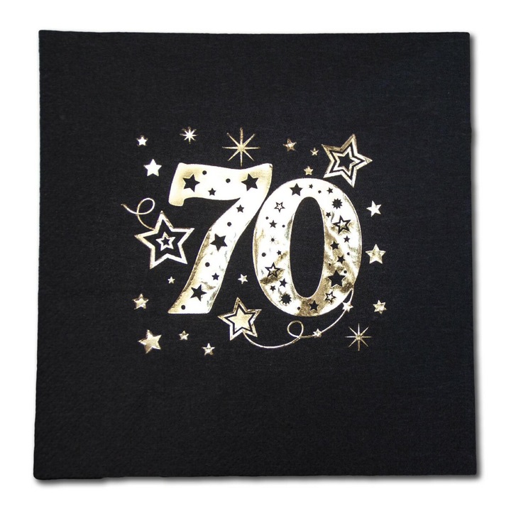 Set servetele GAJO, 33x33cm, pentru aniversarea de 70 ani, negru/auriu