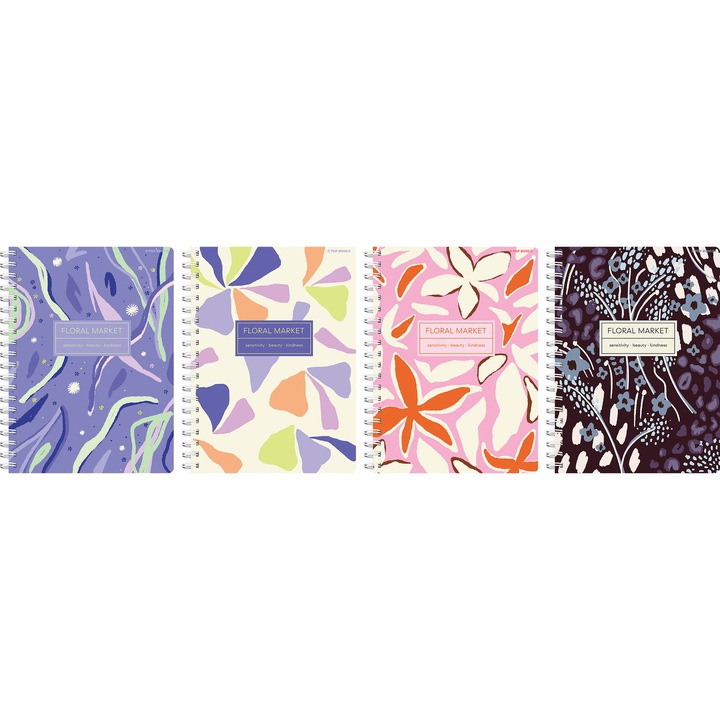 A4-es jegyzetfüzet, 80 lap, 4 minta, spirál, környezetbarát, 70 g/m2