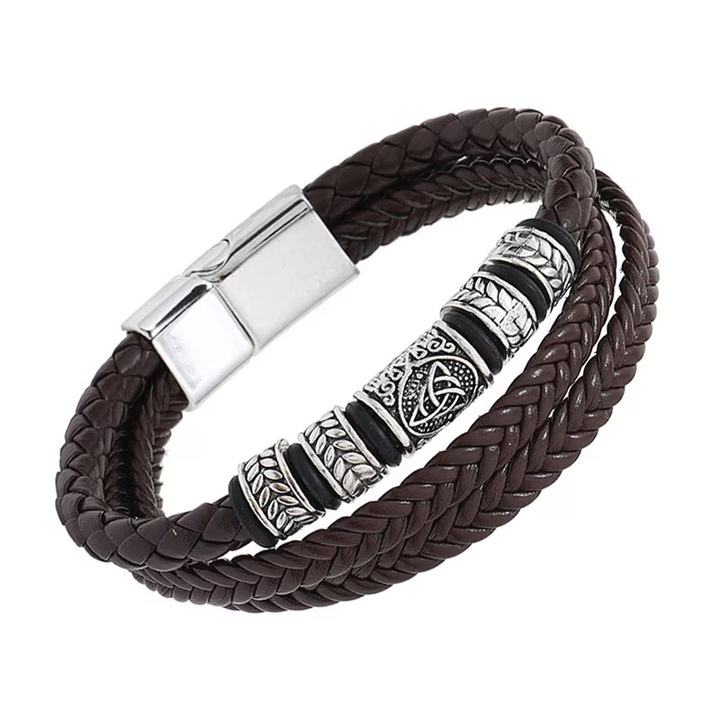 Bratara Diora, din Piele Maro & Otel Inoxidabil