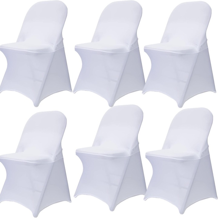 Set 6 Huse Scaun, ZGGZERG, Huse pentru scaune elastice, Material respirabil, Reutilizabil, Fara decolorare, Fara minge, Moale si confortabil, Usor de curatat, Masina de spalat, Pentru bucatarie, sufragerie, hoteluri, Poliester, 36-38cm, Alb