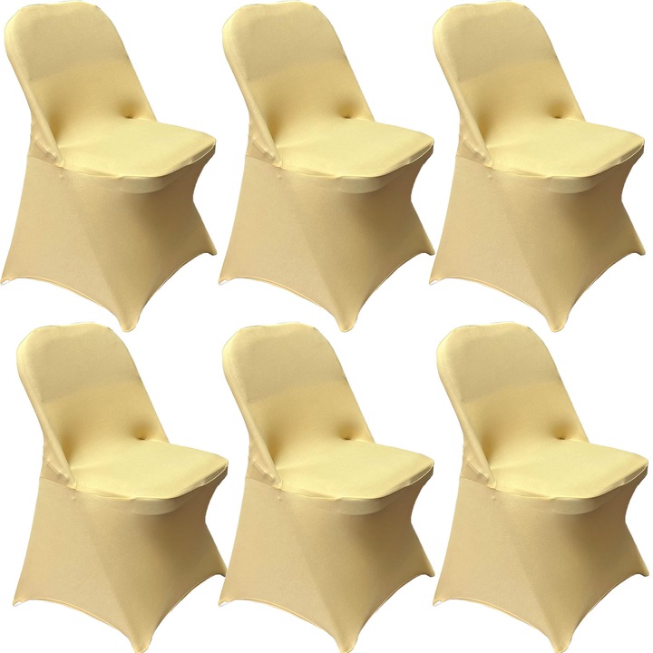 Set 6 Huse Scaun, ZGGZERG, Huse pentru scaune elastice, Material respirabil, Reutilizabil, Fara decolorare, Fara minge, Moale si confortabil, Usor de curatat, Masina de spalat, Pentru bucatarie, sufragerie, hoteluri, Poliester, 36-38cm, Sampanie