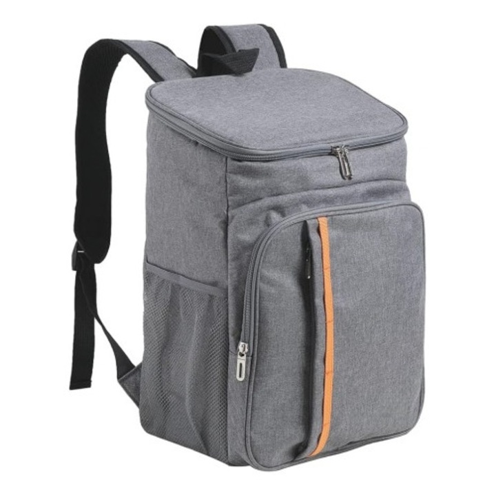 Водоустойчива хладилна чанта, тип раница, EXCITAT®, с множество отделения, с регулируеми дръжки и презрамки, PEVA материал, голям капацитет, поддържа топло, студено и свежо, подходяща за работа, пикници, къмпинг, туризъм, сива