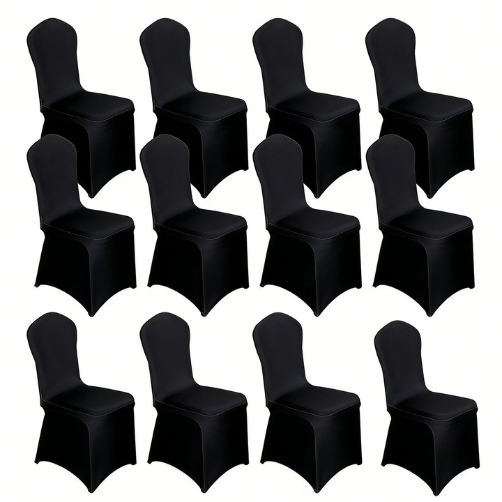 Set 12 Huse Scaun, ZGGZERG, Huse pentru scaune elastice, Material respirabil, Durabil, Fara decolorare, Fara minge, Moale si confortabil, Usor de curatat, Masina de spalat, Pentru bucatarie, sufragerie, hoteluri, Poliester, 40-50cm, Negru