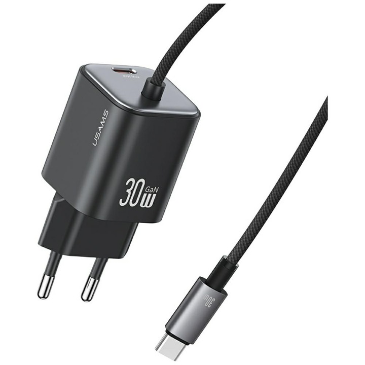 Incarcator rapid USAMS JC Series 30W GaN Mini 2xUSB-C negru