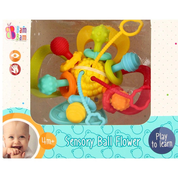 Minge senzoriala Bam Bam, multicolor, pentru bebelusi 4 luni +