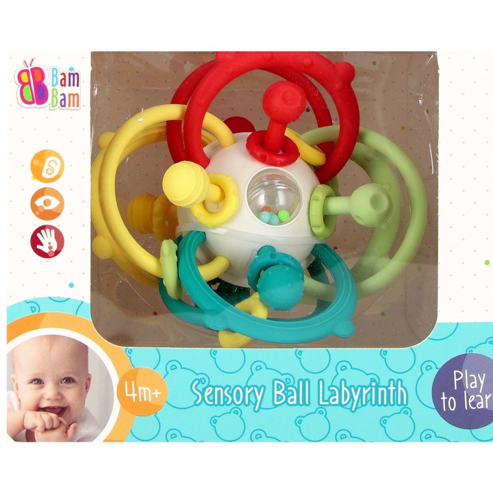 Minge labirint senzoriala BAM BAM, culori intense, pentru bebelusi 4 luni +