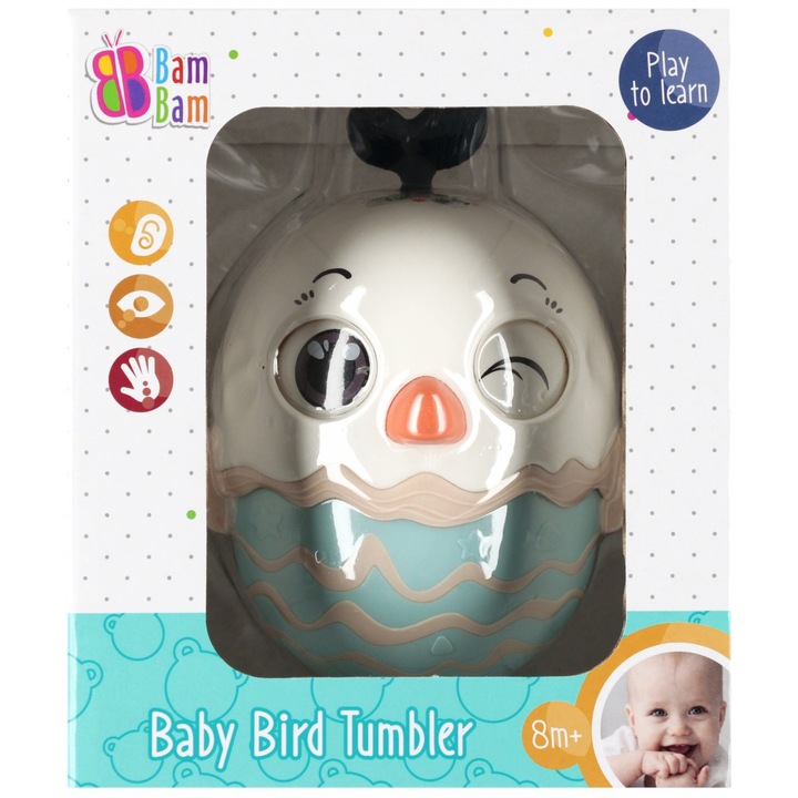 Jucarie interactiva pentru bebelusi, Wanka Wstanka Pisklak, 14x16x10cm, cu clopotel, pentru copii de la 6 luni