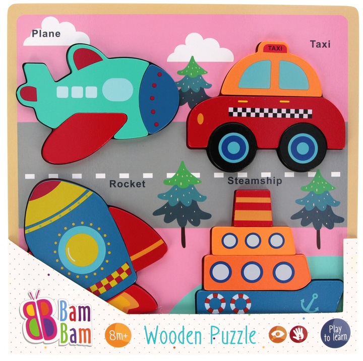 BAM BAM fa kirakó, járművek, 30x30x2cm