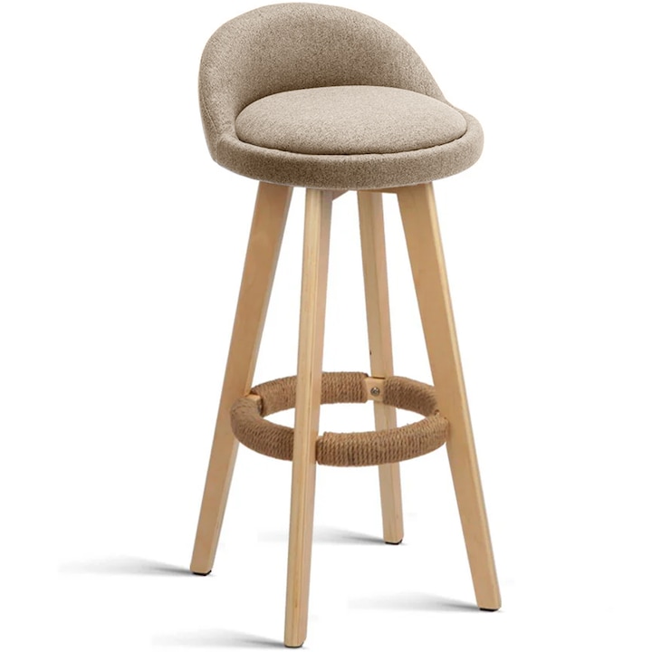 Бар стол Quasar & Co.®, Модел LOFT, въртящ се с 360° механизъм, висок, тапициран с текстил/дърво/пяна, подходящ за кухня, 37x37x80 см, Слонова кост