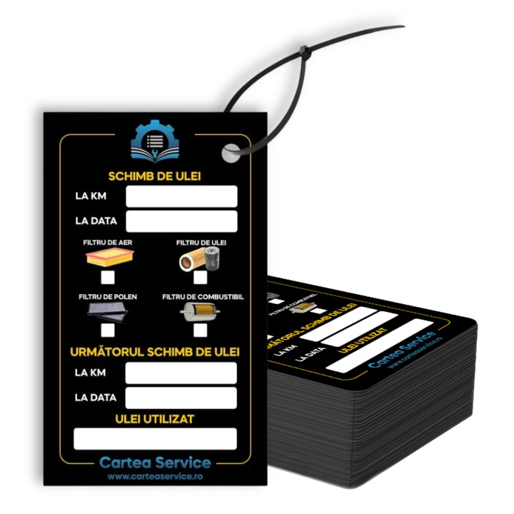 Set 100 Etichete Revizie / Schimb de Ulei AUTO cartonate + Coliere de prindere