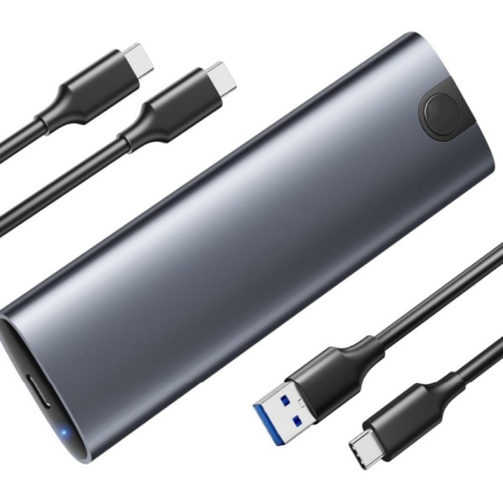 Rack Extern M2 NVME SATA SSD Enclosure，USB 3.2 Gen2,10 Gbps, Maxim 2TB, USB/USB-C，Portabil, pentru 2230/2242/2260/2280 M.2 NVMe/SATA SSD De M-Key Sau M+B, Aluminiu, Argint