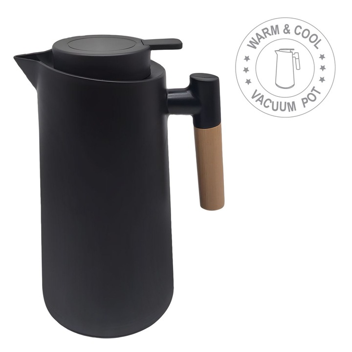 Fekete termosz kancsó fa fogantyúval 950ml