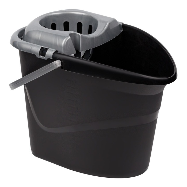 Galeata pentru pom din plastic cu suport de stoarcere, Negru/Gri, 40x27x31 cm, 15 L