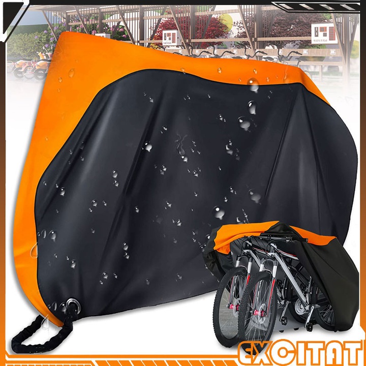 Покривало за велосипед от плат Оксфорд 210D, прахозащитно покривало за мотоциклет, EXCITAT®, Водоустойчиво, Слънцезащита, Вградена катарама против кражба и чанта за съхранение, Подходящо за MTB, Градски велосипед, ATV, Велосипед, Черно