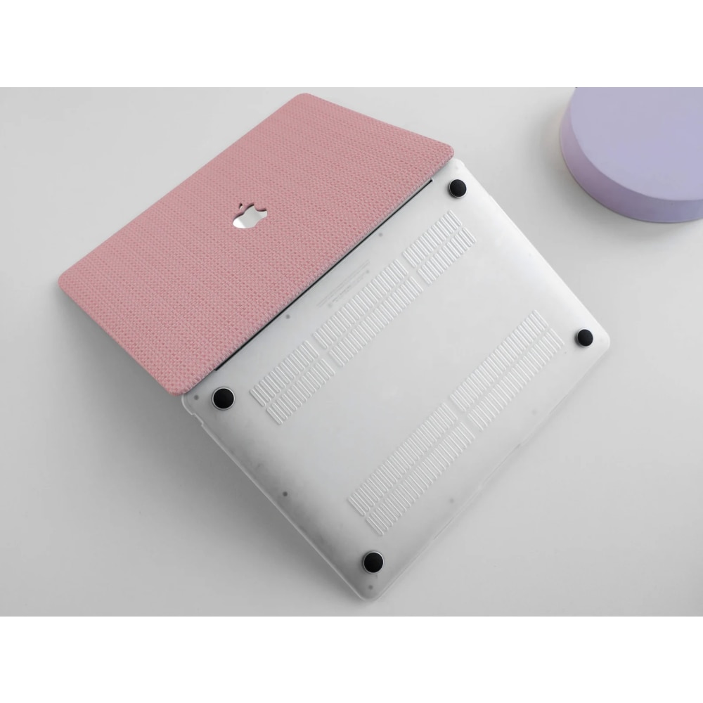 Carcasa Hard Shell cu textura de tesatura pentru MacBook Air 13 (2022/2023/2024/2025) Seria M (M4/M3/M2) (A2681/A3113/A3240), Husa & Protectie MacBook, Roz