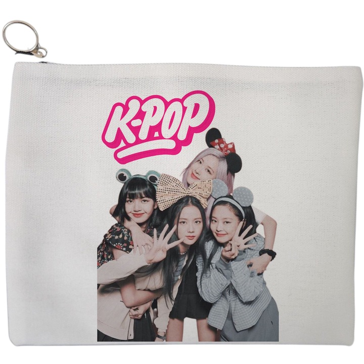 Portfard Cosmetice tip Plic, model Blackpink k-pop, 23x18 cm, Alb, BEKZ®