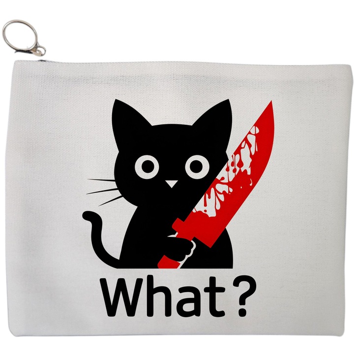 Portfard Cosmetice tip Plic, model Funny Black Cat, 23x18 cm, Alb, BEKZ®