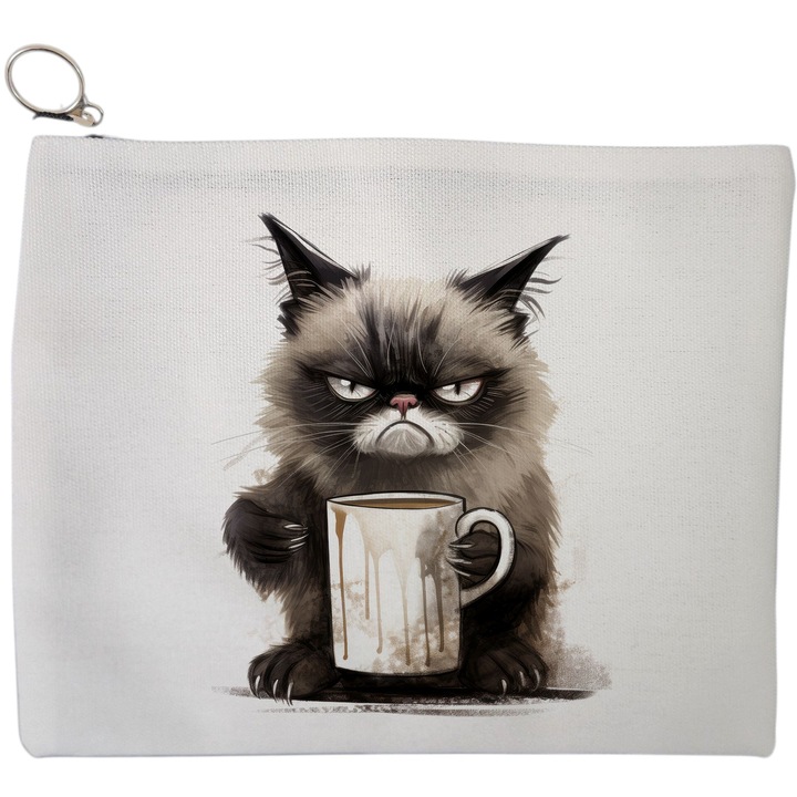 Козметична чантичка, модел Lazy Cat, 23x18 см, бяла, BEKZ®