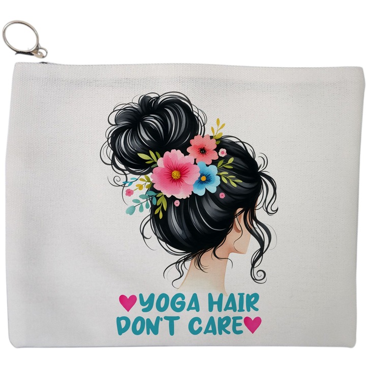 Portfard Cosmetice tip Plic Yoga Hair don't care, 23x18 cm, Alb, BEKZ®