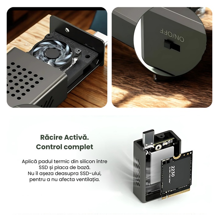 Rack SSD ház NVMe M.2 2230 – A.Shield, aktív hűtés, USB-C 10Gbps ...