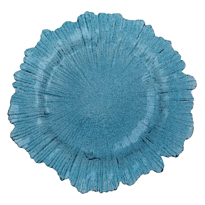 Platou decorativ din sticla albastra irizata ø33.5x2.5cm