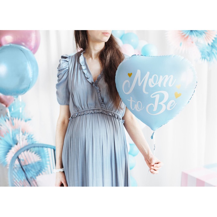 Balon foliowy set Mom to Be, PartyDeco, 35x45cm, albastru cu scris auriu