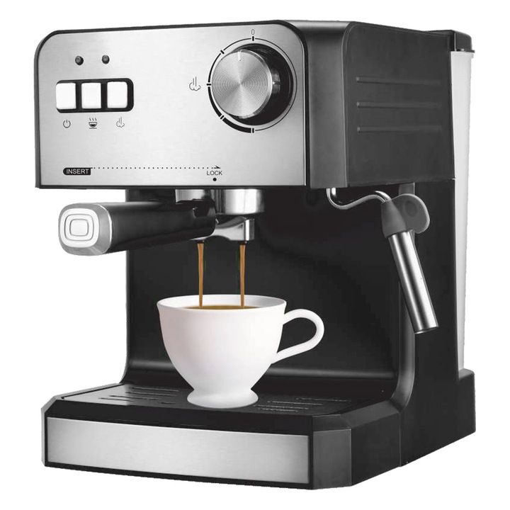 Espressor manual inox/negru, 20bar, 850W, 1.6l