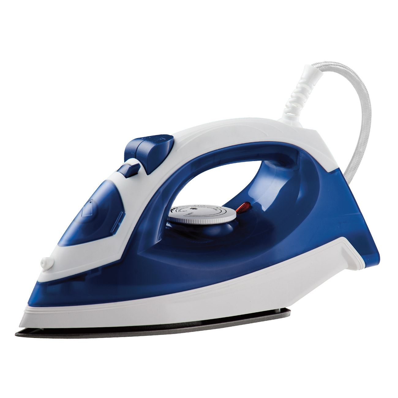 Fier de calcat, 1600W, rezervor apa 150ml, placa antiaderenta 18cm, bleu alb