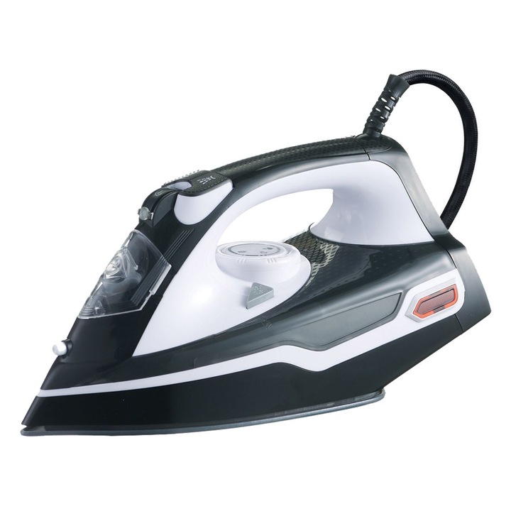 OEM Vasaló 2200 W, 23 cm-es tapadásmentes vasalótalp, 350 ml-es tartály, fekete-fehér