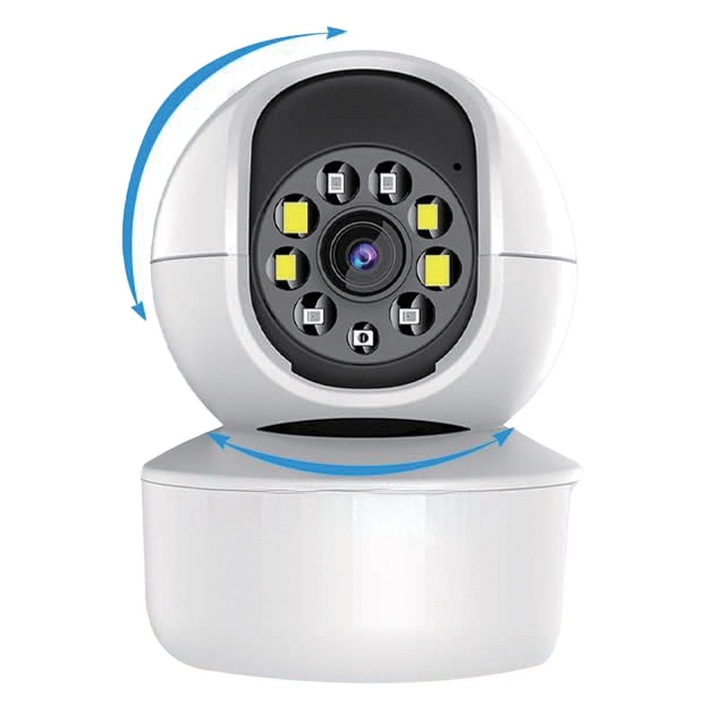 Camera supraveghere interior WiFi Full HD, rotire 355°/90°, detectie miscare, vedere nocturna, audio bidirectional, stocare Cloud/TF 128GB