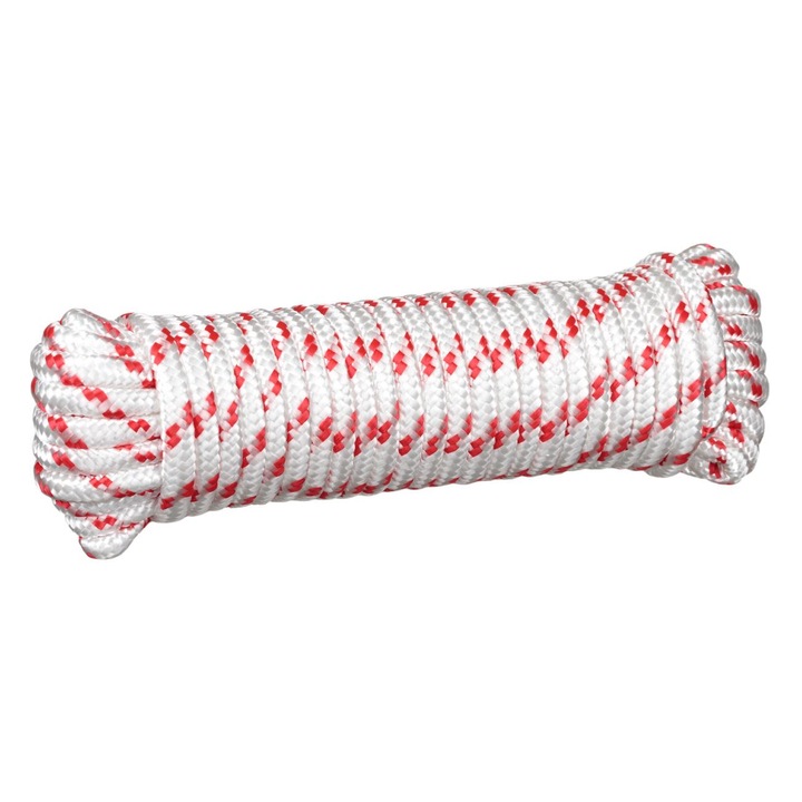 Univerzális poliészter zsinór, fehér-piros, 15 m x 8 mm