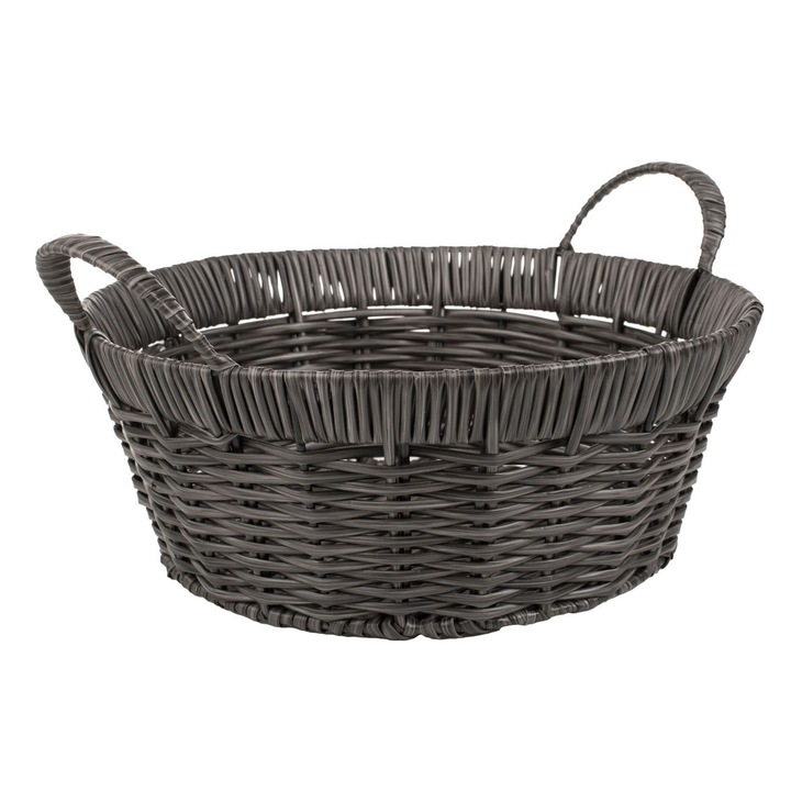 Cos servire rotund gri, dimensiuni 30x12cm, cu manere, impletit