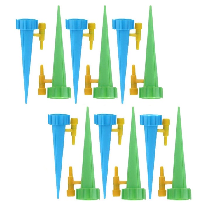 Set 12 Picuratoare Premium SUPER TRENDS®, cu Valva Pentru Irigare Plante, Material PVC, Albastru si Verde