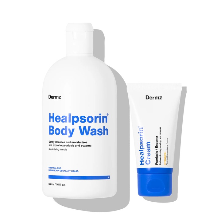Set ingrijire corp, Crema si Gel, Dermz, hidratant, antiinflamator, regenerant, multicolor, set 2 piese, pentru psoriazis, eczeme si piele uscata, cu decalact, arnica montana si ulei de catina, ingrediente naturale